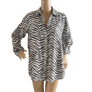 Tahari Top Animal Print Stripe Zebra Linen